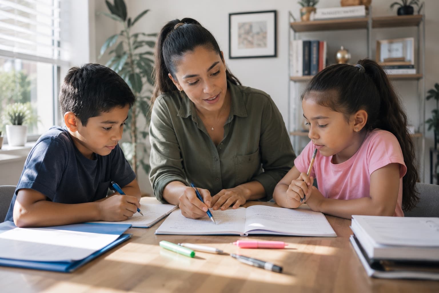 Tutor helping students with homework